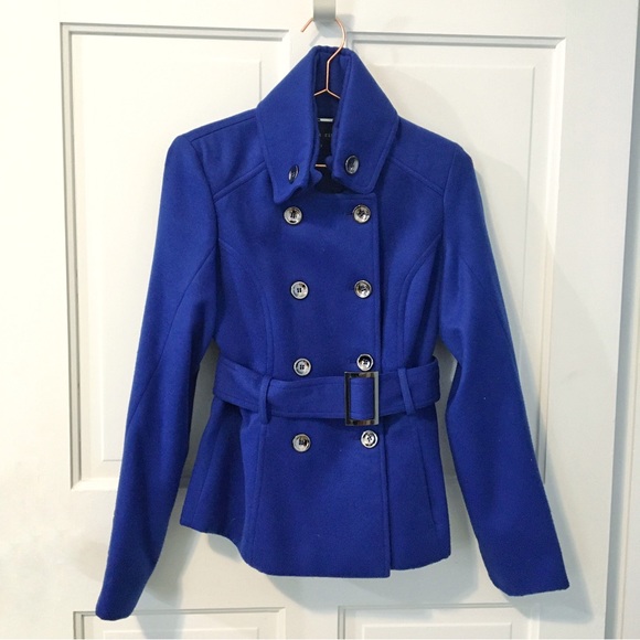 Black Rivet Jacket Royal Blue Coat Size Small Belted Jacket - Picture 6 of 6
